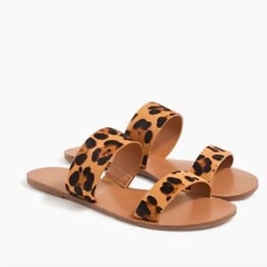 J. Crew leather leopard calf hair sandals